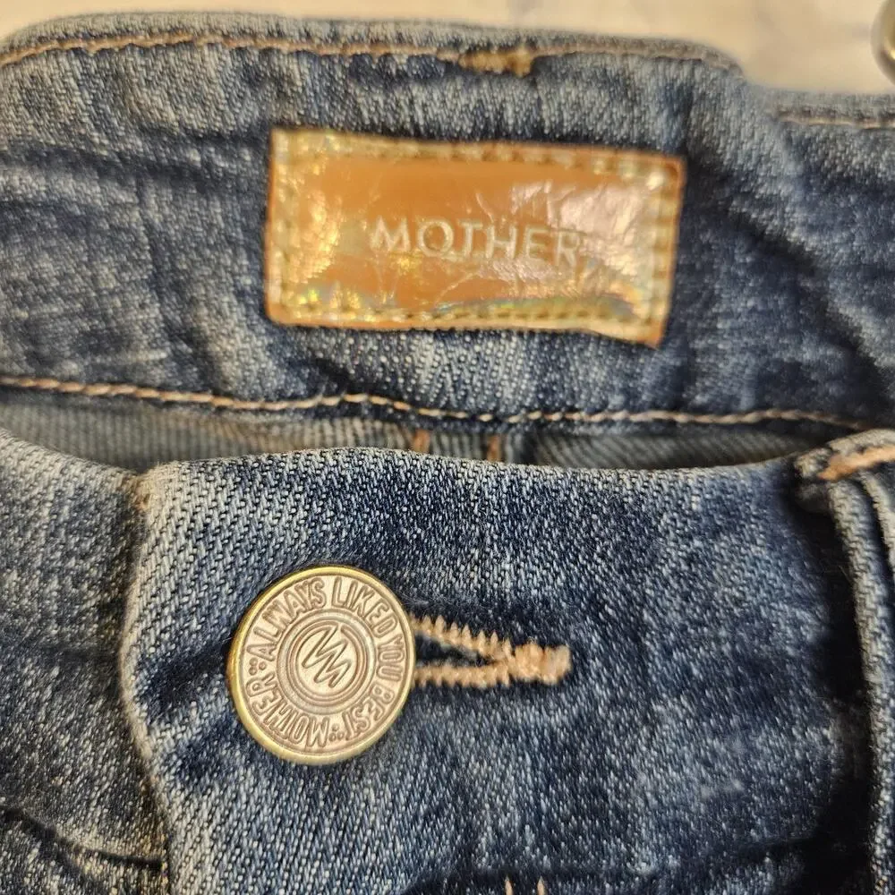 Mother Jeans Womens 24 Blue Looker Ankle Fray Girl Crush Skinny Distressed - Picture 4 of 11